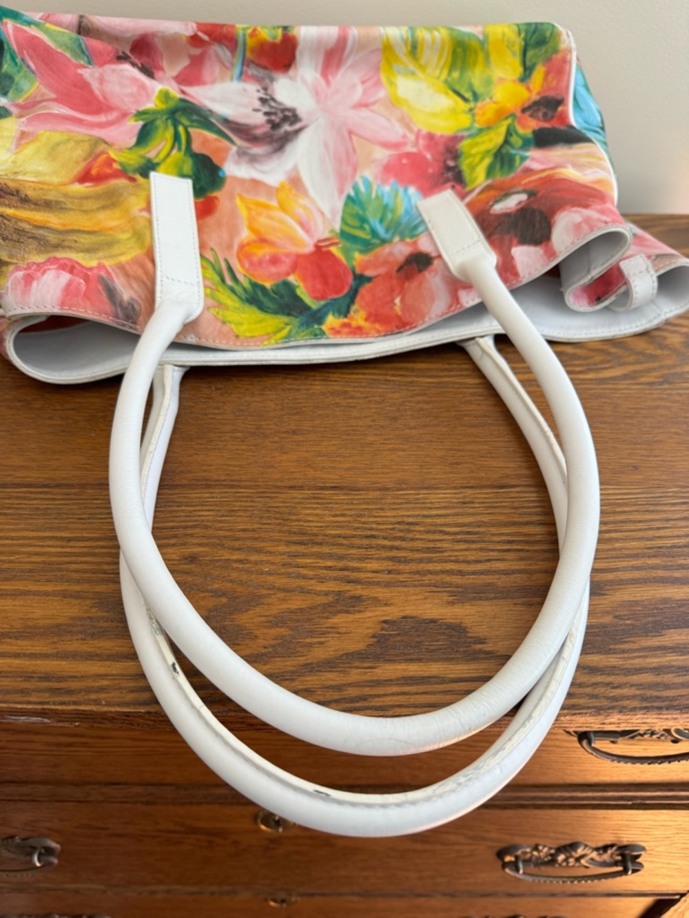 Hand-Painted Floral Italian Leather Tote Bag - Picture 5 of 8